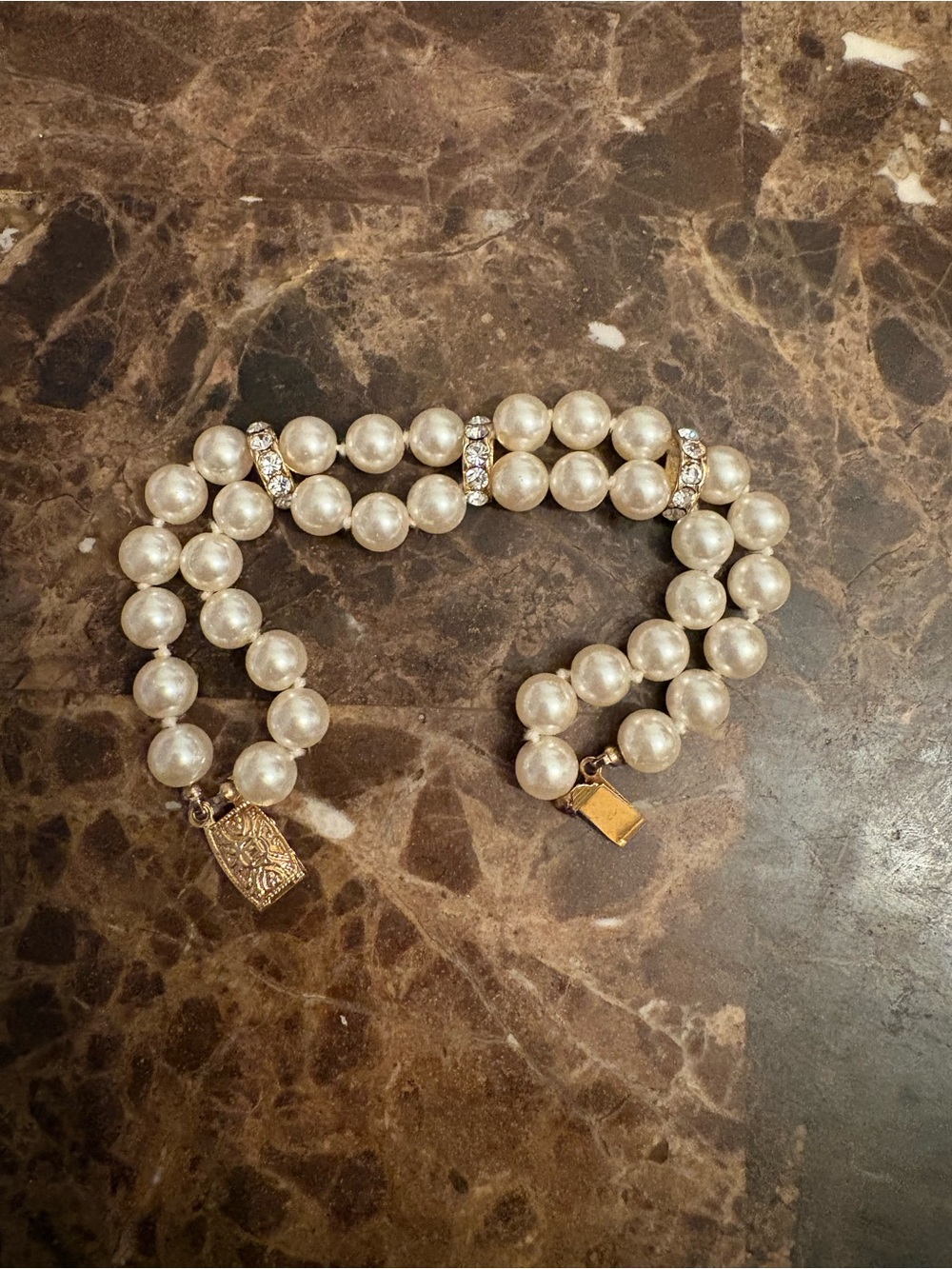 Pearl and Crystal Double-Strand Bracelet - Ivory Pearls